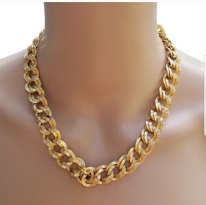 MONET VINTAGE 80s GOLDTONED RIBBED DESIGN DOUBLE LINK CHAIN NECKLACE